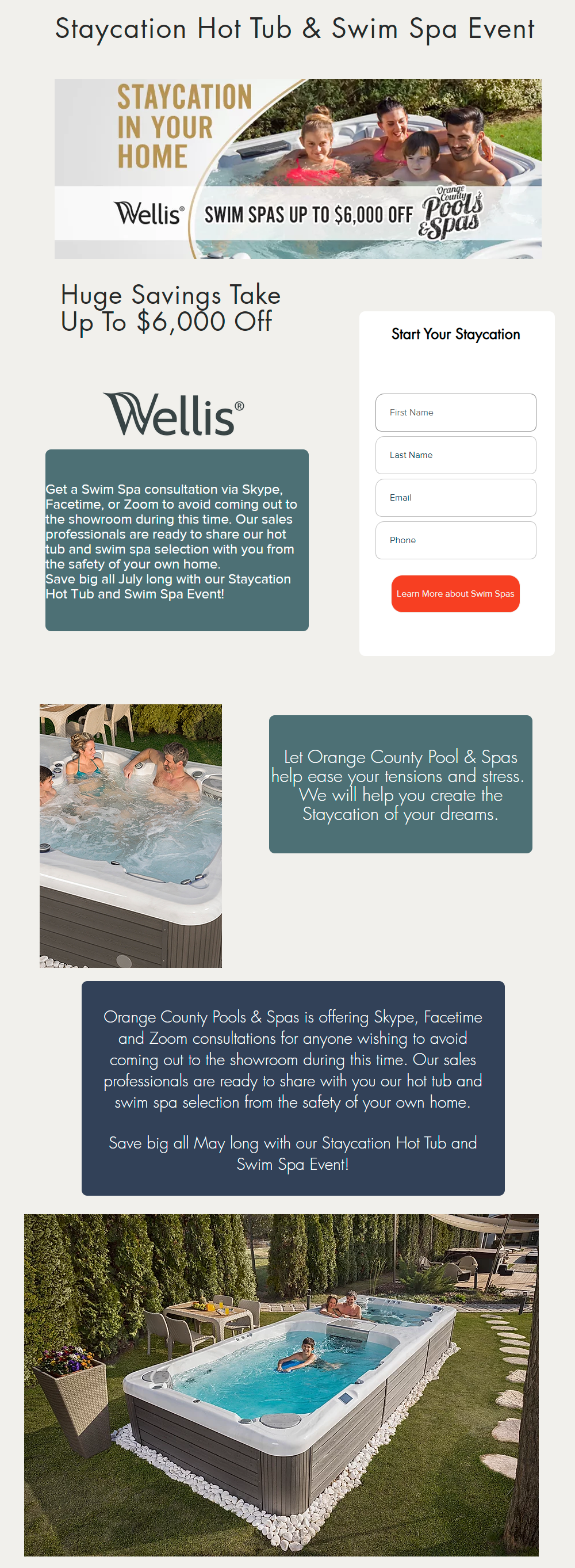 An example of using a landing page for hot tub and swimming pool specific offer