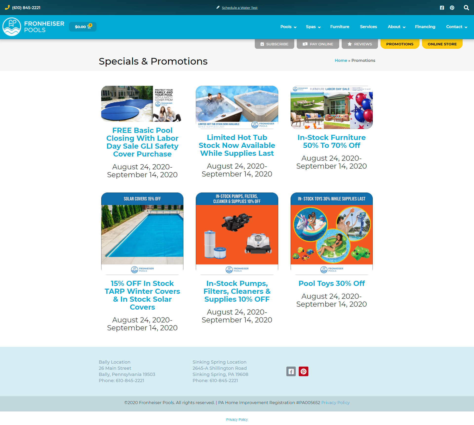 An example of a hot tub and swimming pool landing page for promotions
